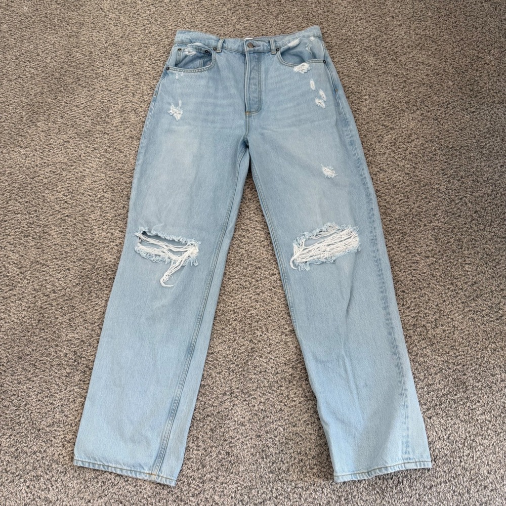 Boyish The Ziggy Relaxed Straight Leg Jeans I Am Love Light Wash Distressed 29